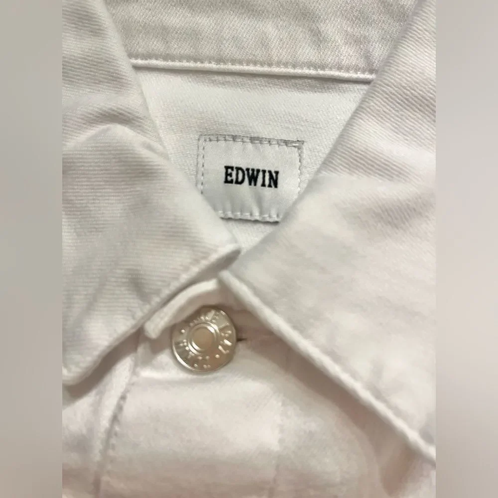 Anthropologie‎ Edwin Evie Optic White Jean Jacket Silver Hardware NWT Small - Picture 5 of 12